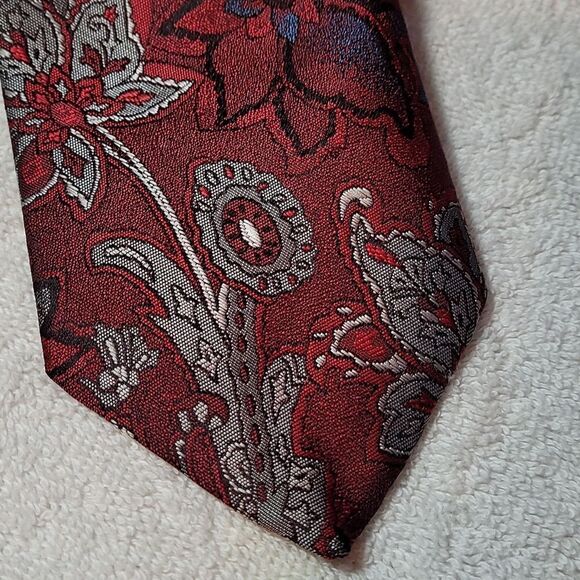 Vintage Oscar De LA Renta men's red, white and blue neck tie - Picture 2 of 5